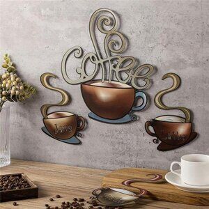 NEW 4 Pieces Metal Coffee Cup Wall Decor Coffee Bar Decor Coffee Decor Cafe